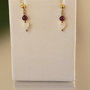 Vintage Mother of Pearl and Garnet Color Bead Earrings ~ EUC ~ Gold FIlled.